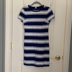 Midi royal blue and white striped bodycon dress